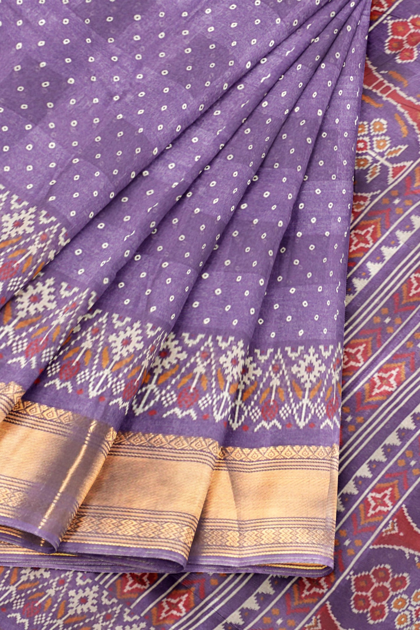 Violet Self Checks Bandhini Style Prints Fancy Cotton Saree