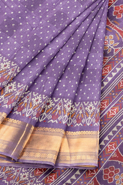 Violet Self Checks Bandhini Style Prints Fancy Cotton Saree