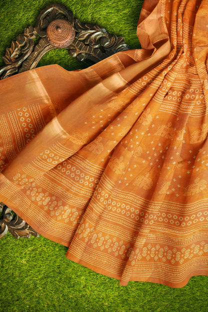 Yellow Self Checks Bandhini Style Prints Fancy Cotton Saree