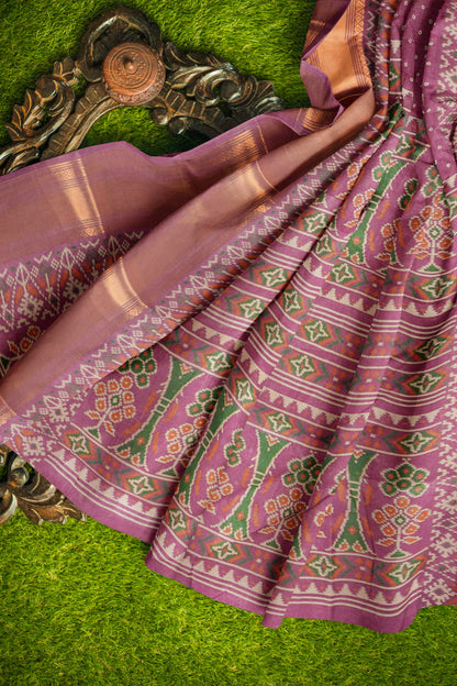 Plum Purple Self Checks Bandhini Style Prints Fancy Cotton Saree