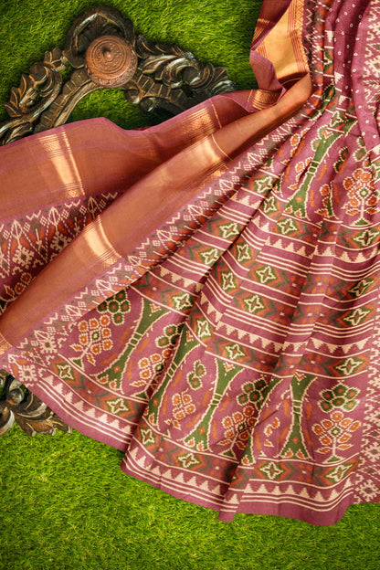 Rose Blush Self Checks Bandhini Style Prints Fancy Cotton Saree