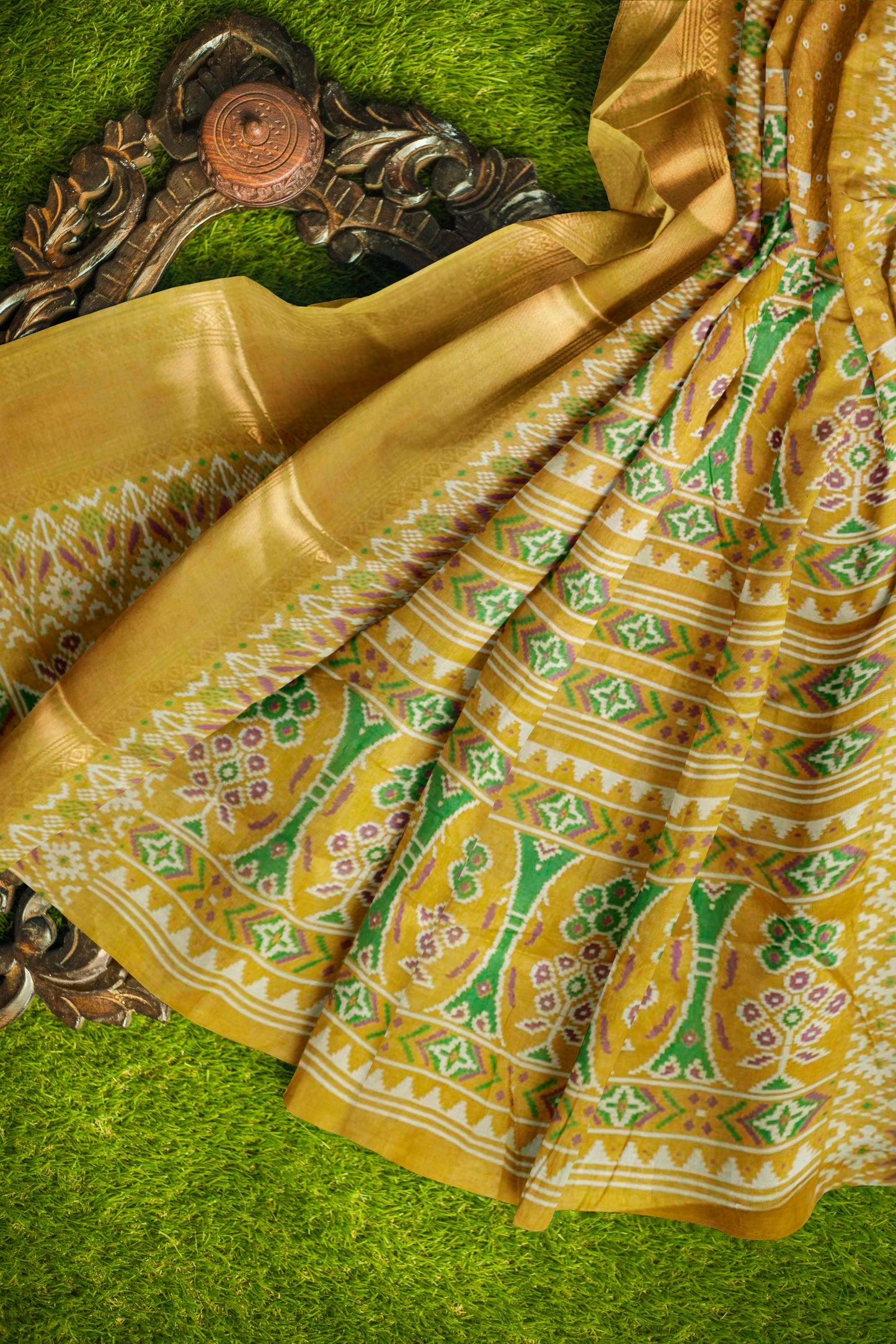 Mustard Yellow Polka Prints Fancy Cotton Saree