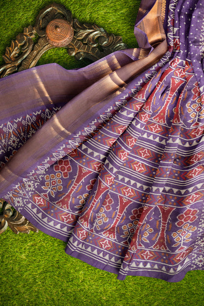 Violet Self Checks Bandhini Style Prints Fancy Cotton Saree
