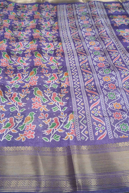 Violet Chirpy Bird Digital Print Zari Border Fancy Cotton Saree