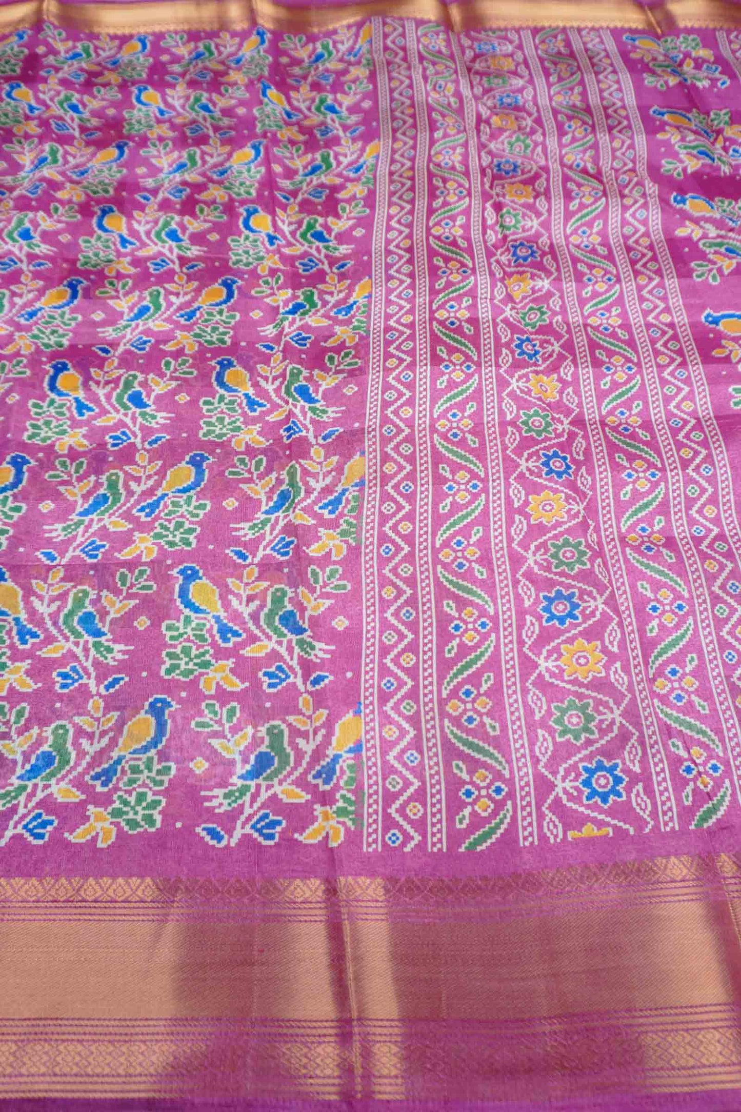 Lilac Chirpy Bird Digital Print Zari Border Fancy Cotton Saree