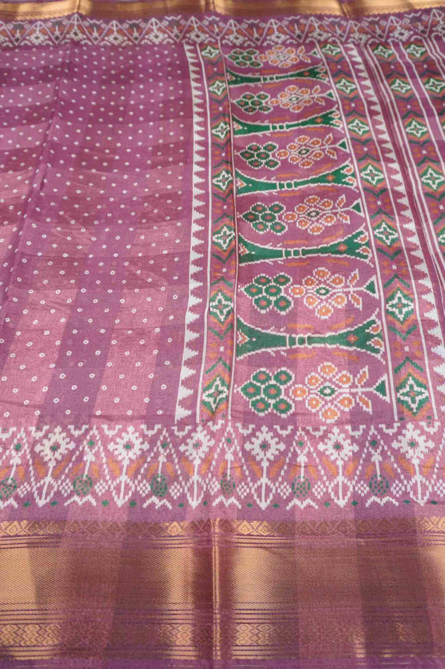 Plum Purple Self Checks Bandhini Style Prints Fancy Cotton Saree