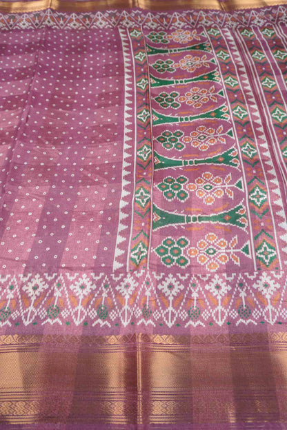 Plum Purple Self Checks Bandhini Style Prints Fancy Cotton Saree
