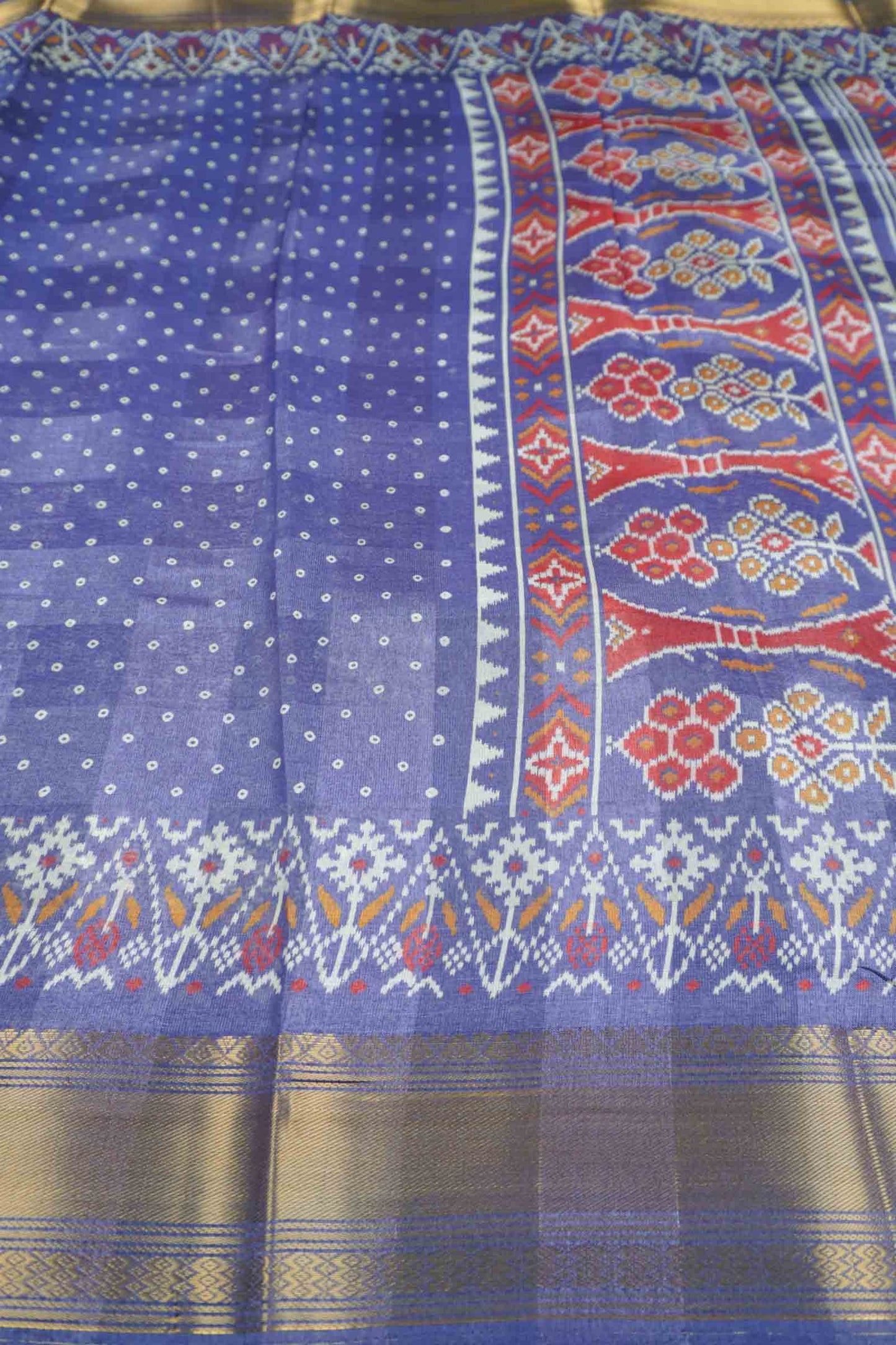 Lavendar Self Checks Bandhini Style Prints Fancy Cotton Saree