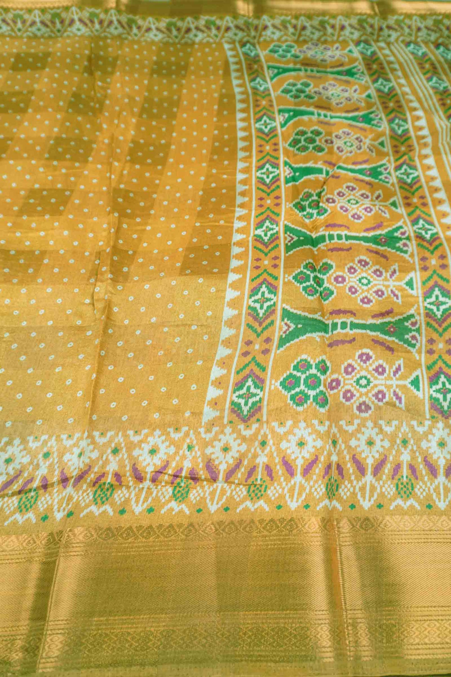 Mustard Yellow Polka Prints Fancy Cotton Saree