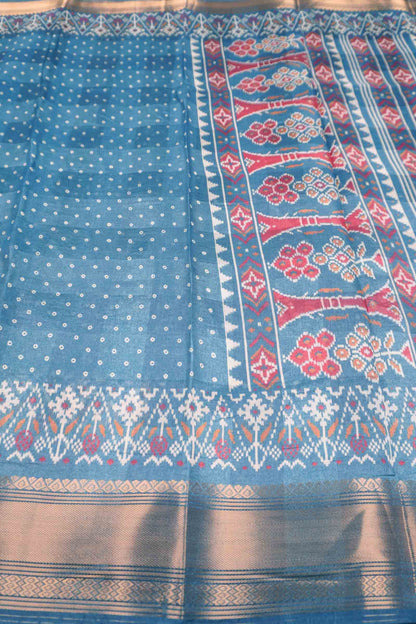 Blue Self Checks Bandhini Style Prints Fancy Cotton Saree