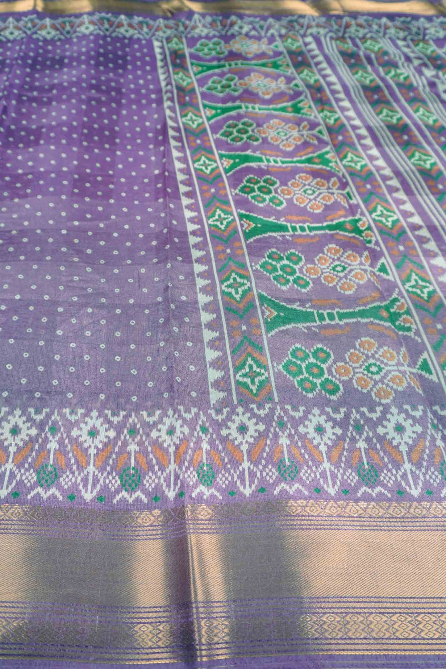 Violet Self Checks Bandhini Style Prints Fancy Cotton Saree