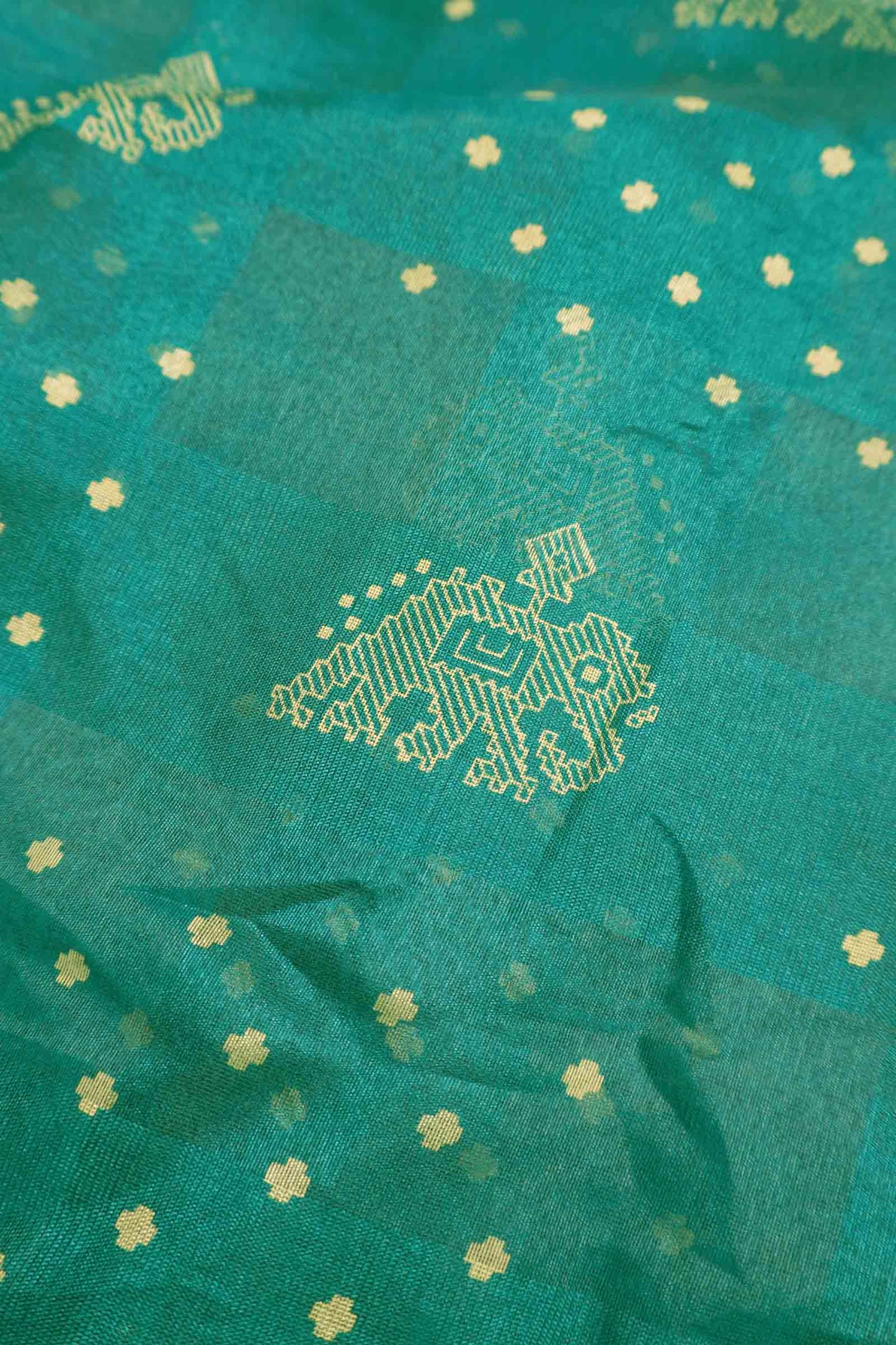 Green Elephant Prints Self Checks Zari Border Fancy Cotton Saree