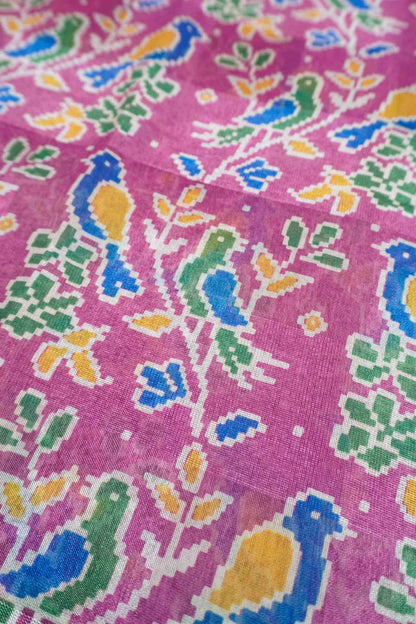 Lilac Chirpy Bird Digital Print Zari Border Fancy Cotton Saree