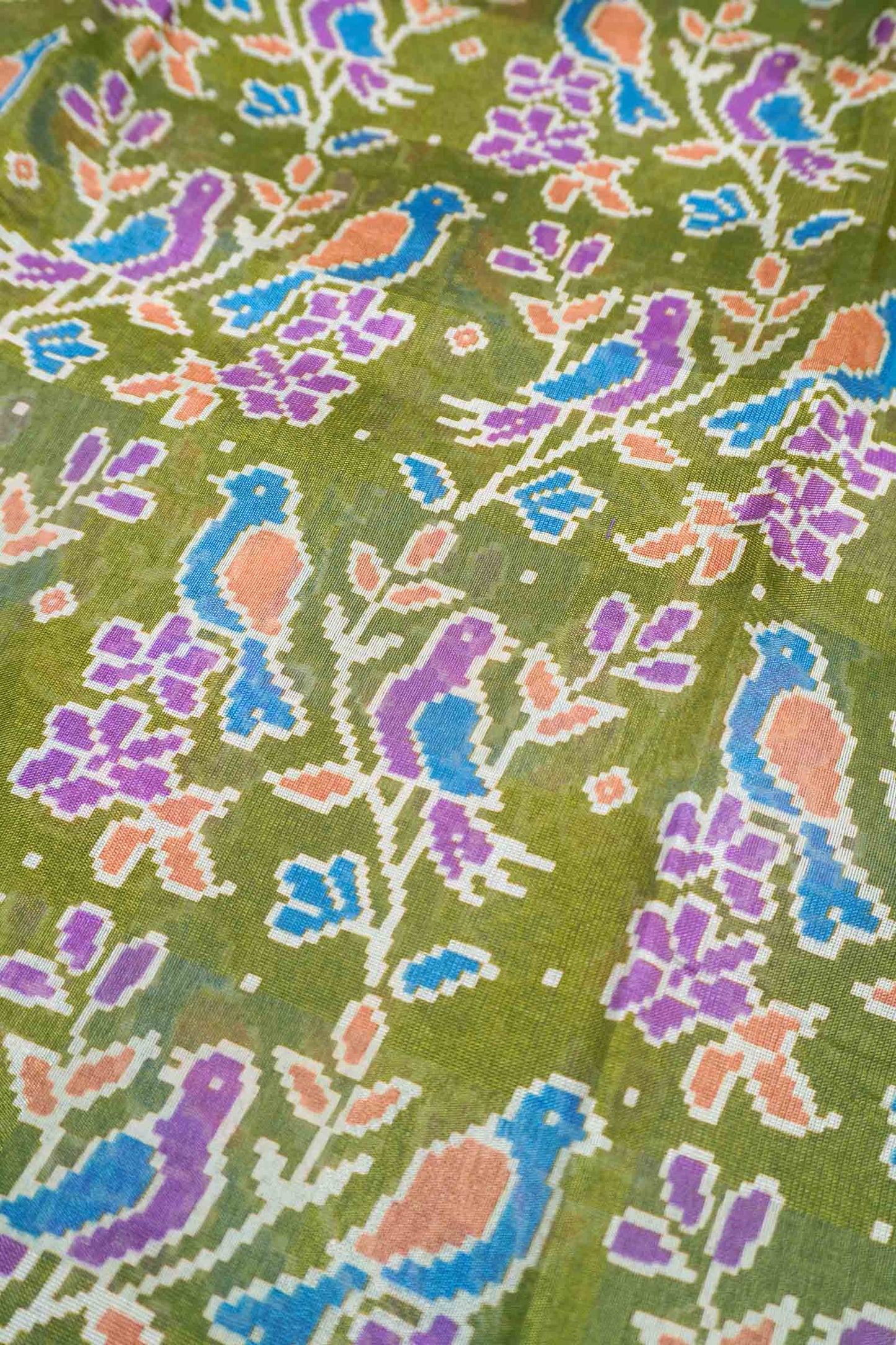 Parrot Green Chirpy Bird Digital Print Zari Border Fancy Cotton Saree
