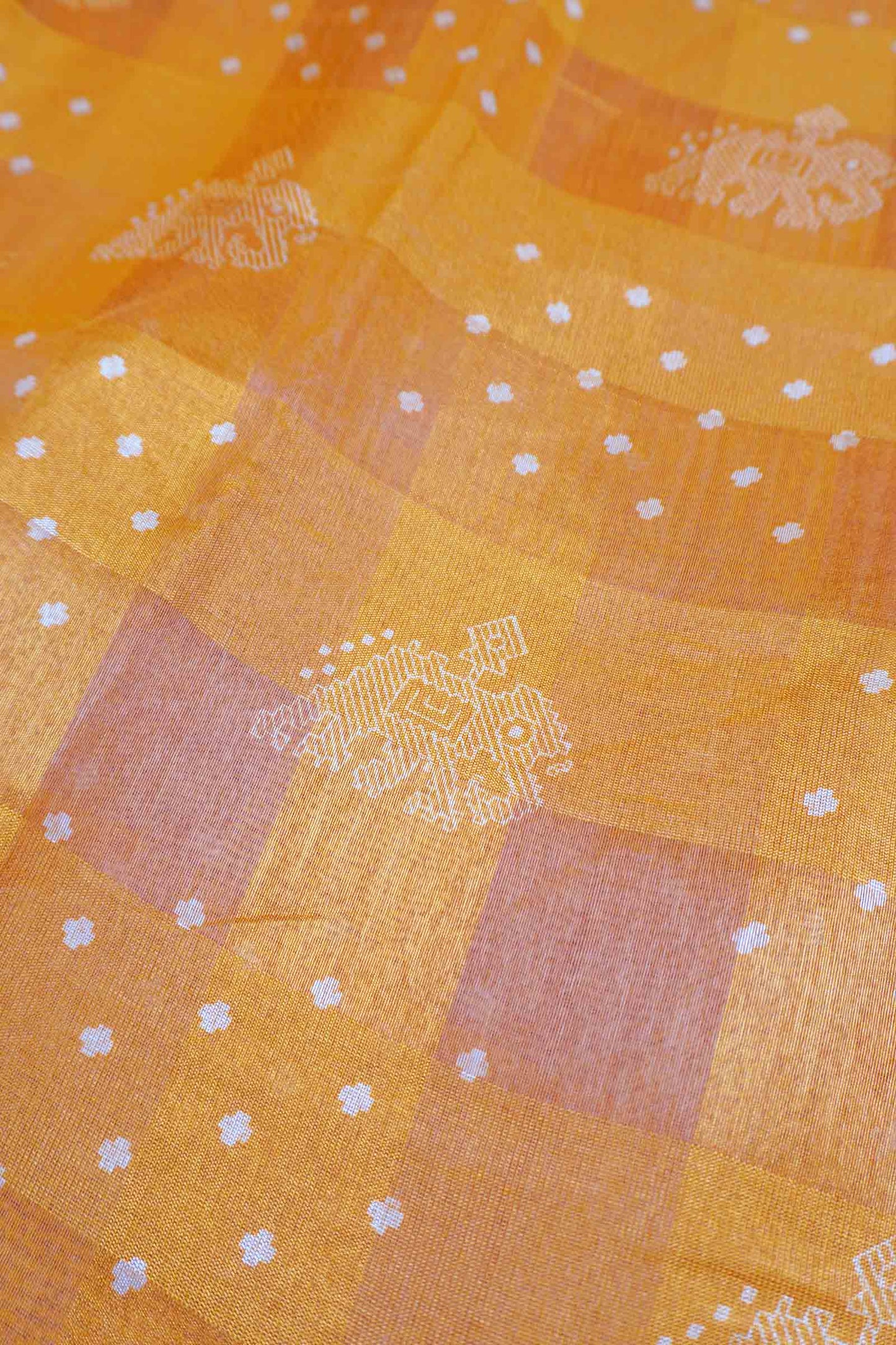 Yellow Self Checks Bandhini Style Prints Fancy Cotton Saree