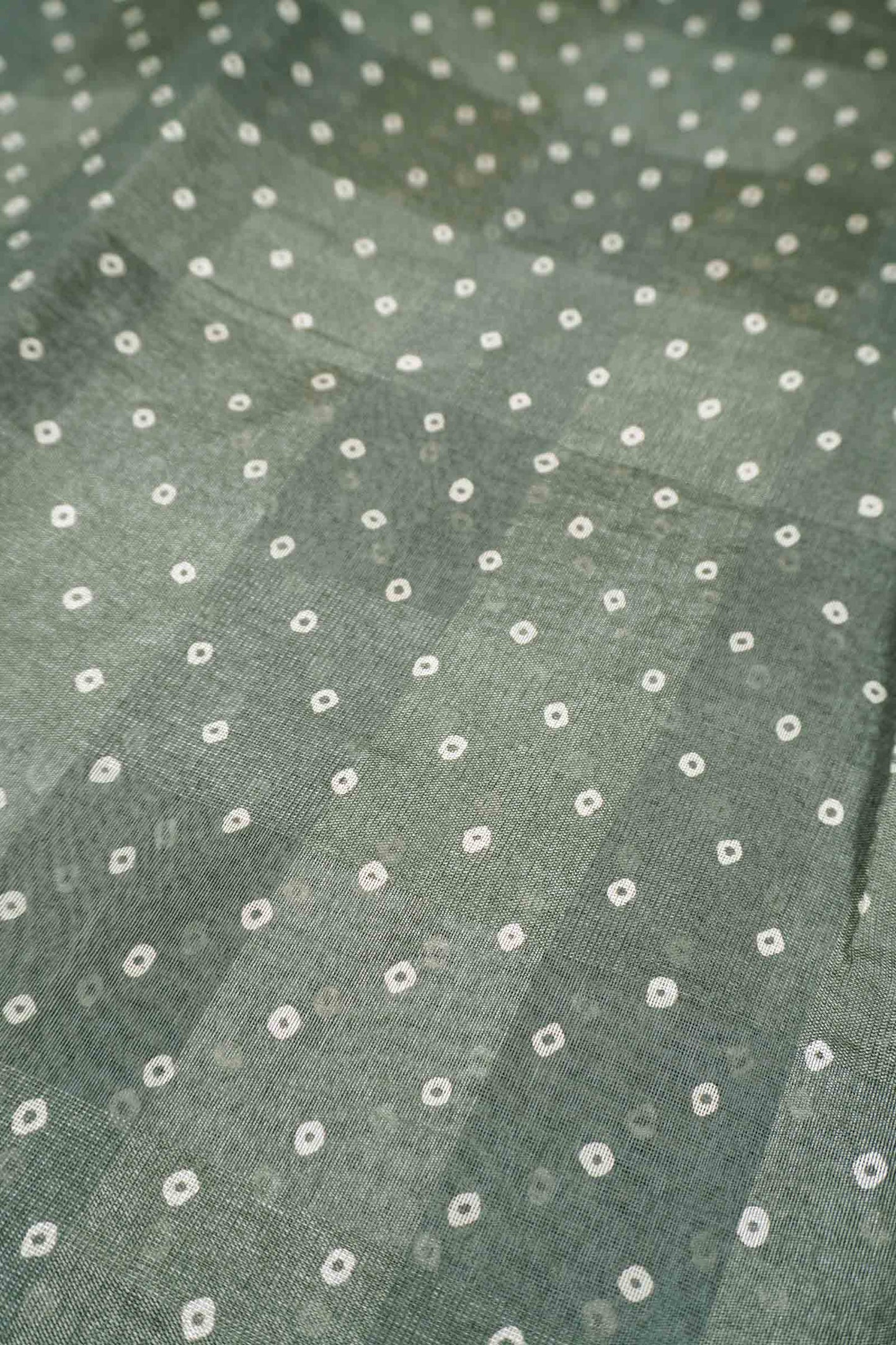 Grey Green Self Checks Bandhini Style Prints Fancy Cotton Saree