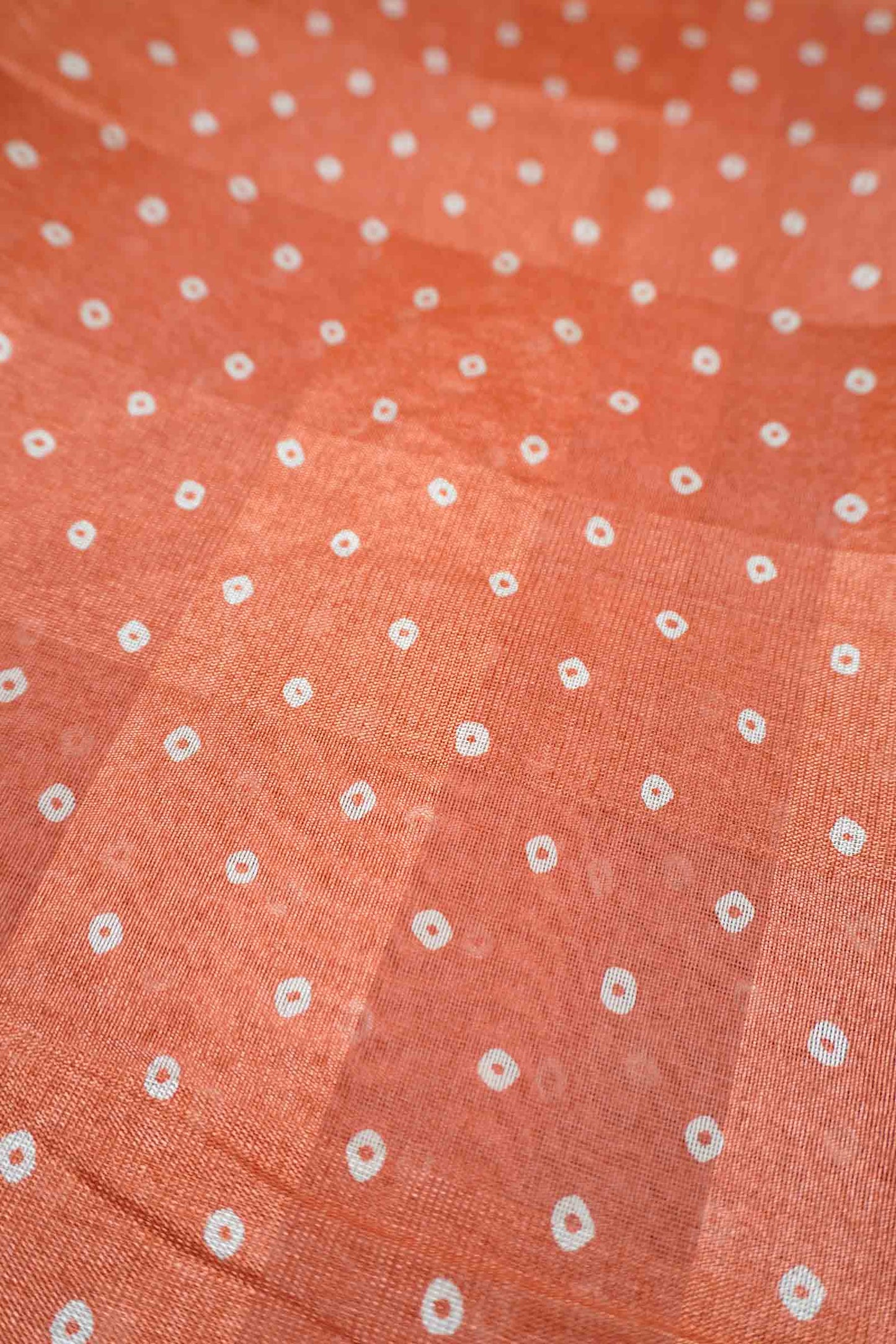 Orange Self Checks Bandhini Style Prints Fancy Cotton Saree