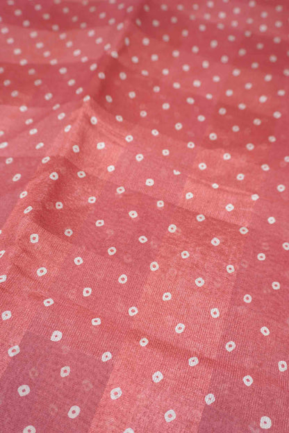 Rose Blush Self Checks Bandhini Style Prints Fancy Cotton Saree