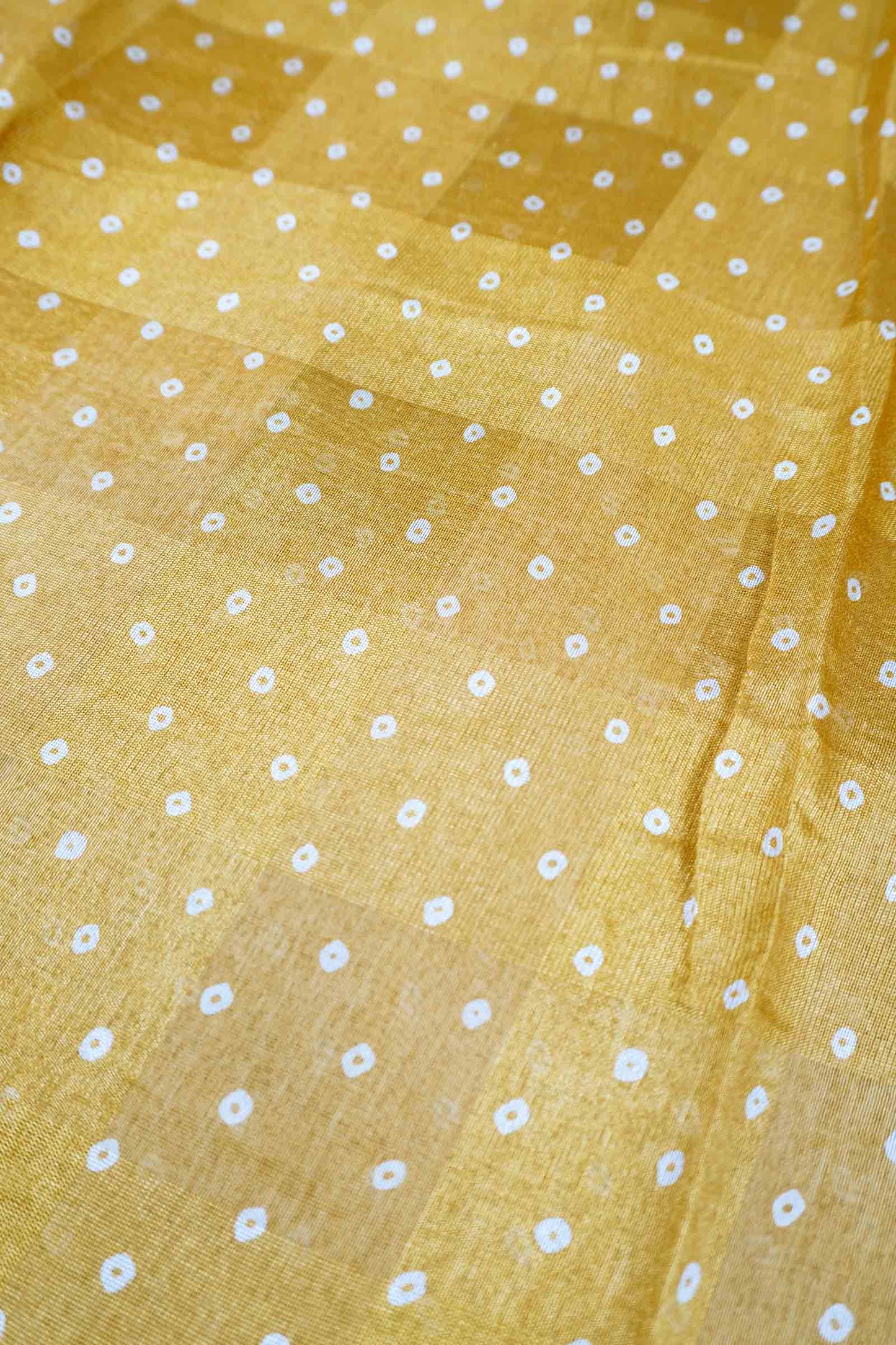 Mustard Yellow Polka Prints Fancy Cotton Saree