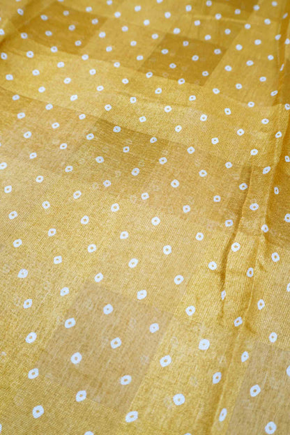 Mustard Yellow Polka Prints Fancy Cotton Saree