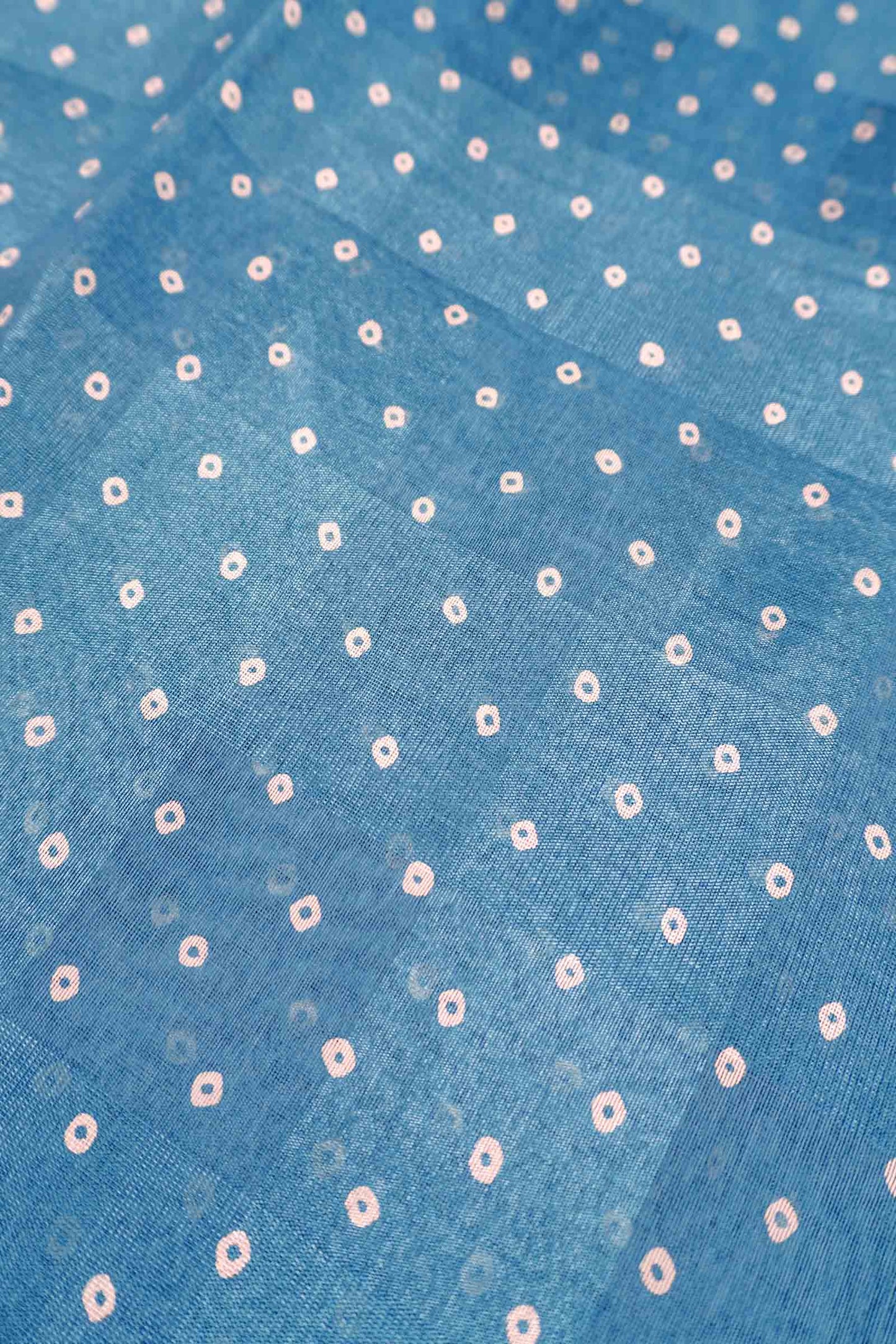 Blue Self Checks Bandhini Style Prints Fancy Cotton Saree