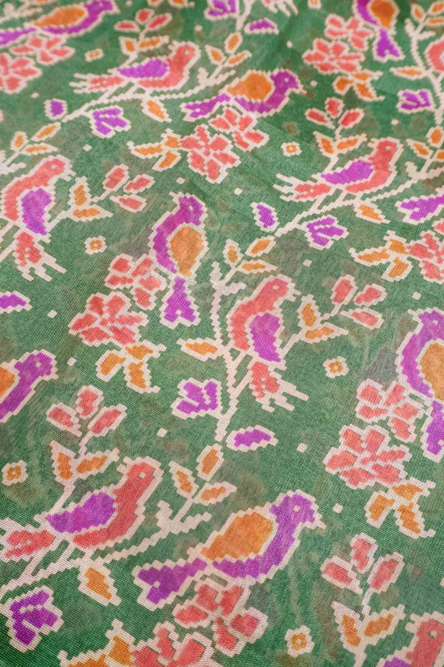Green Chirpy Bird Digital Print Zari Border Fancy Cotton Saree