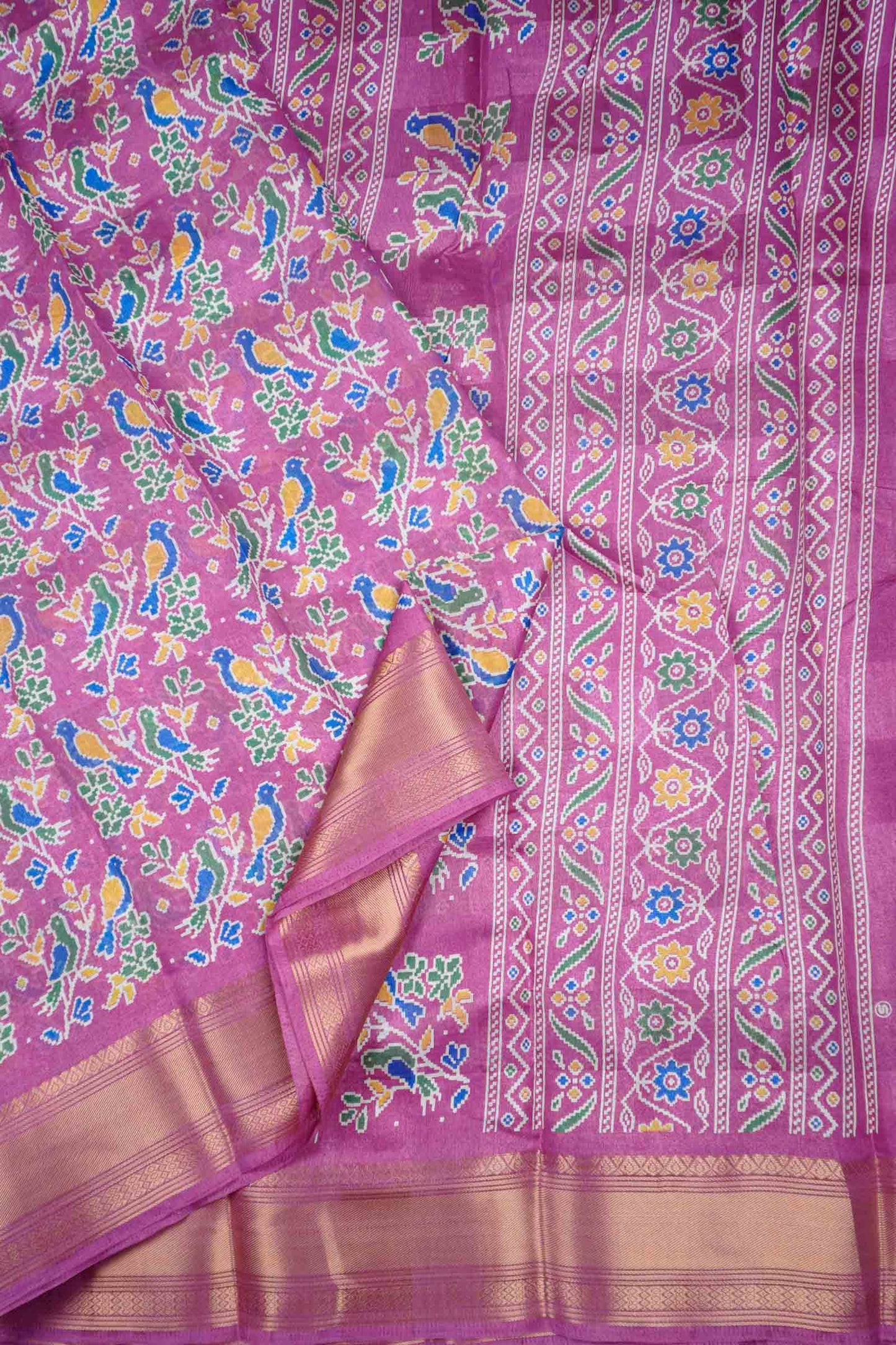 Lilac Chirpy Bird Digital Print Zari Border Fancy Cotton Saree