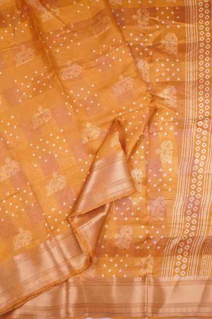 Yellow Self Checks Bandhini Style Prints Fancy Cotton Saree