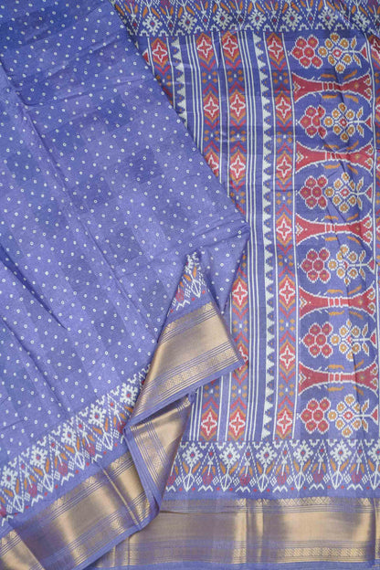 Lavendar Self Checks Bandhini Style Prints Fancy Cotton Saree