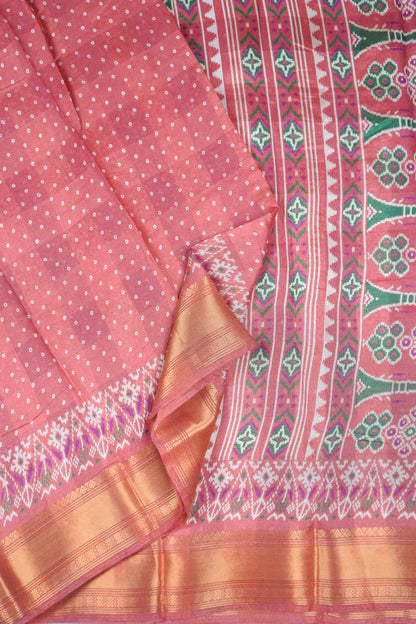 Rose Blush Self Checks Bandhini Style Prints Fancy Cotton Saree