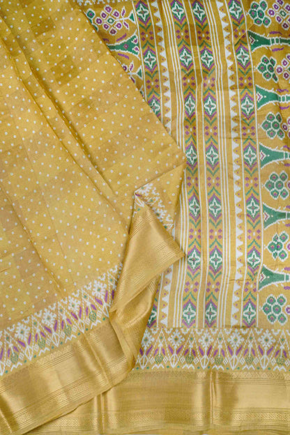 Mustard Yellow Polka Prints Fancy Cotton Saree