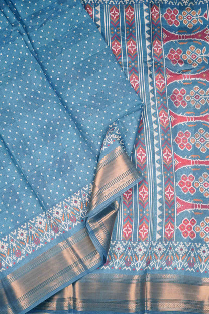 Blue Self Checks Bandhini Style Prints Fancy Cotton Saree