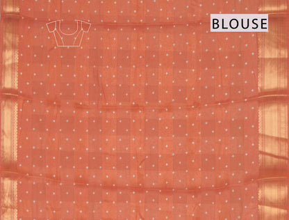 Orange Self Checks Bandhini Style Prints Fancy Cotton Saree
