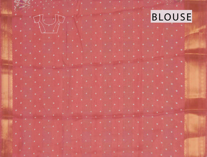 Rose Blush Self Checks Bandhini Style Prints Fancy Cotton Saree