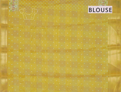 Mustard Yellow Polka Prints Fancy Cotton Saree