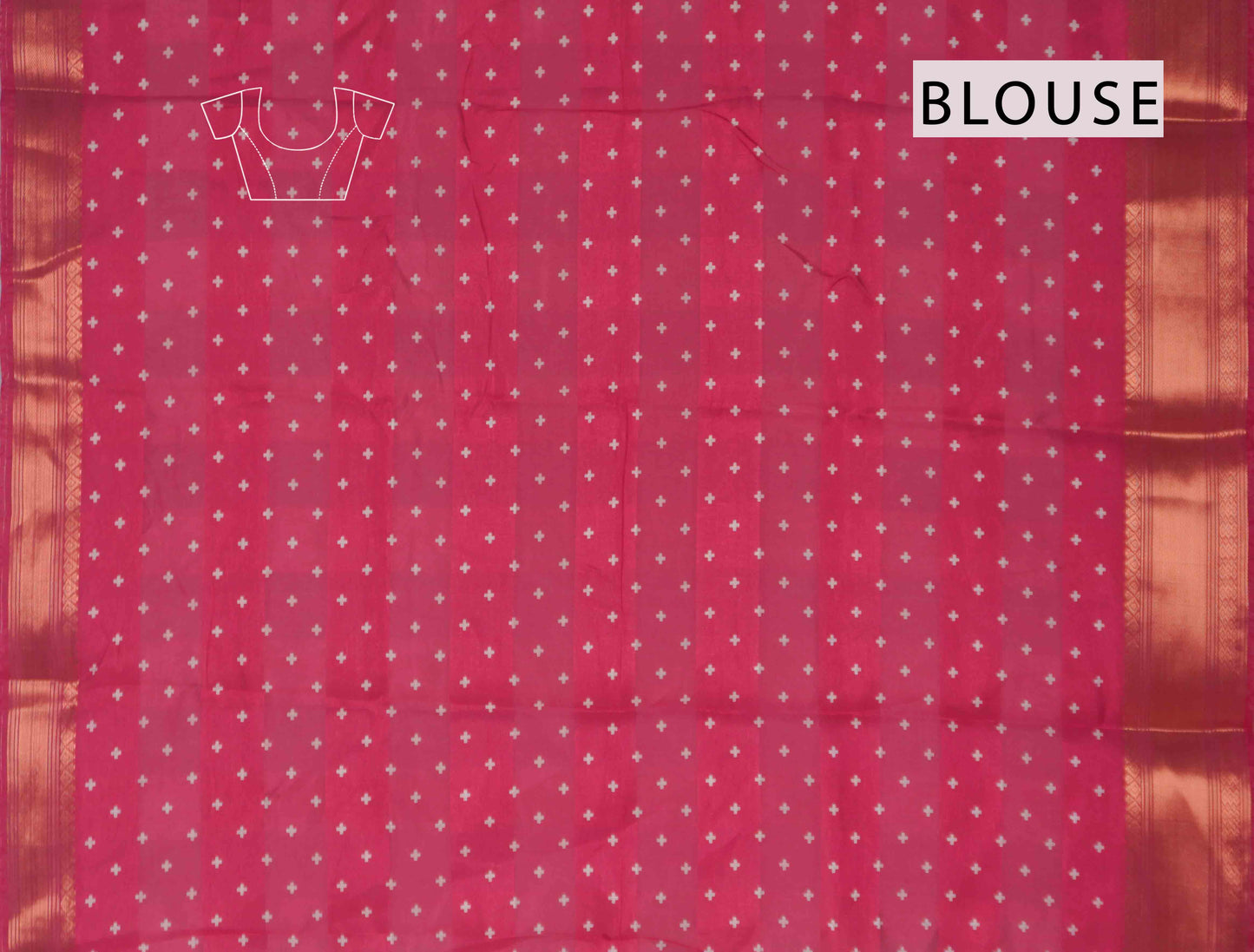 Hot Pink Elephant Prints Self Checks Zari Border Fancy Cotton Saree