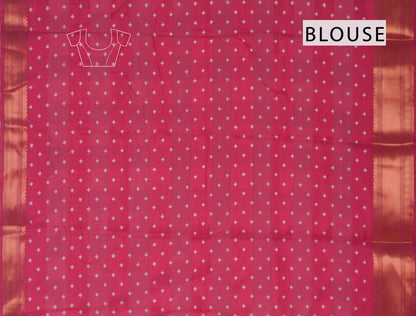 Hot Pink Elephant Prints Self Checks Zari Border Fancy Cotton Saree