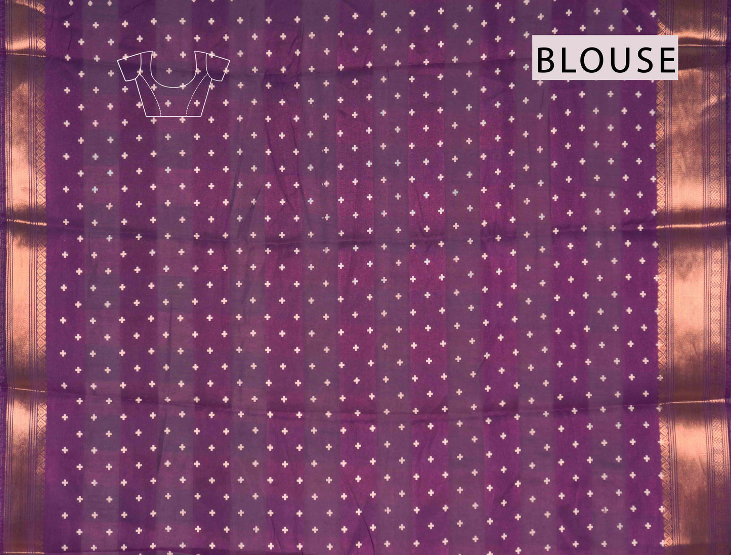 Dark Purple Elephant Prints Self Checks Zari Border Fancy Cotton Saree