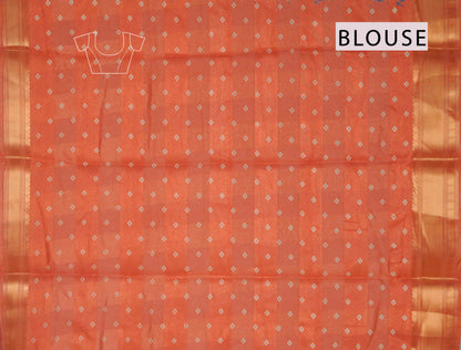 Orange Chirpy Bird Digital Print Zari Border Fancy Cotton Saree