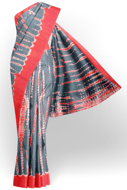 Grey on Orange Shibori Style Printed Jaipur Cotton Saree