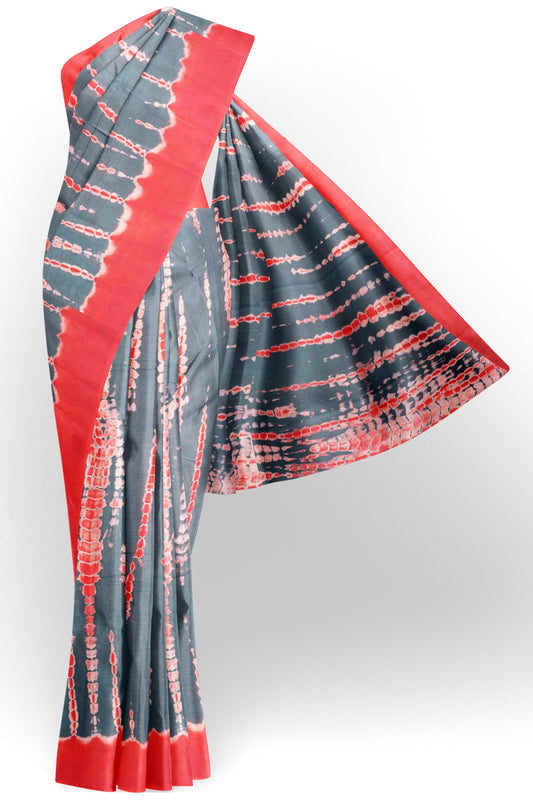 Grey on Orange Shibori Style Printed Jaipur Cotton Saree