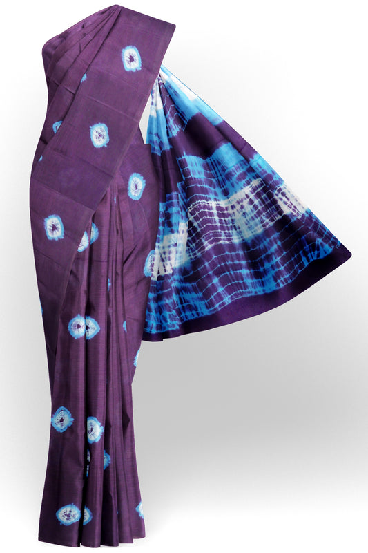 Purple Shibori Style Printed Jaipur Cotton Saree