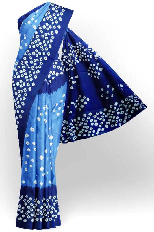 Blue on Blue Jaipur Cotton Shibori Style Cotton Saree
