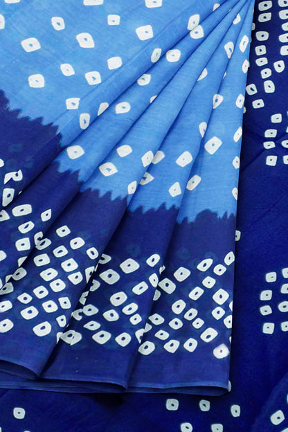 Blue on Blue Jaipur Cotton Shibori Style Cotton Saree