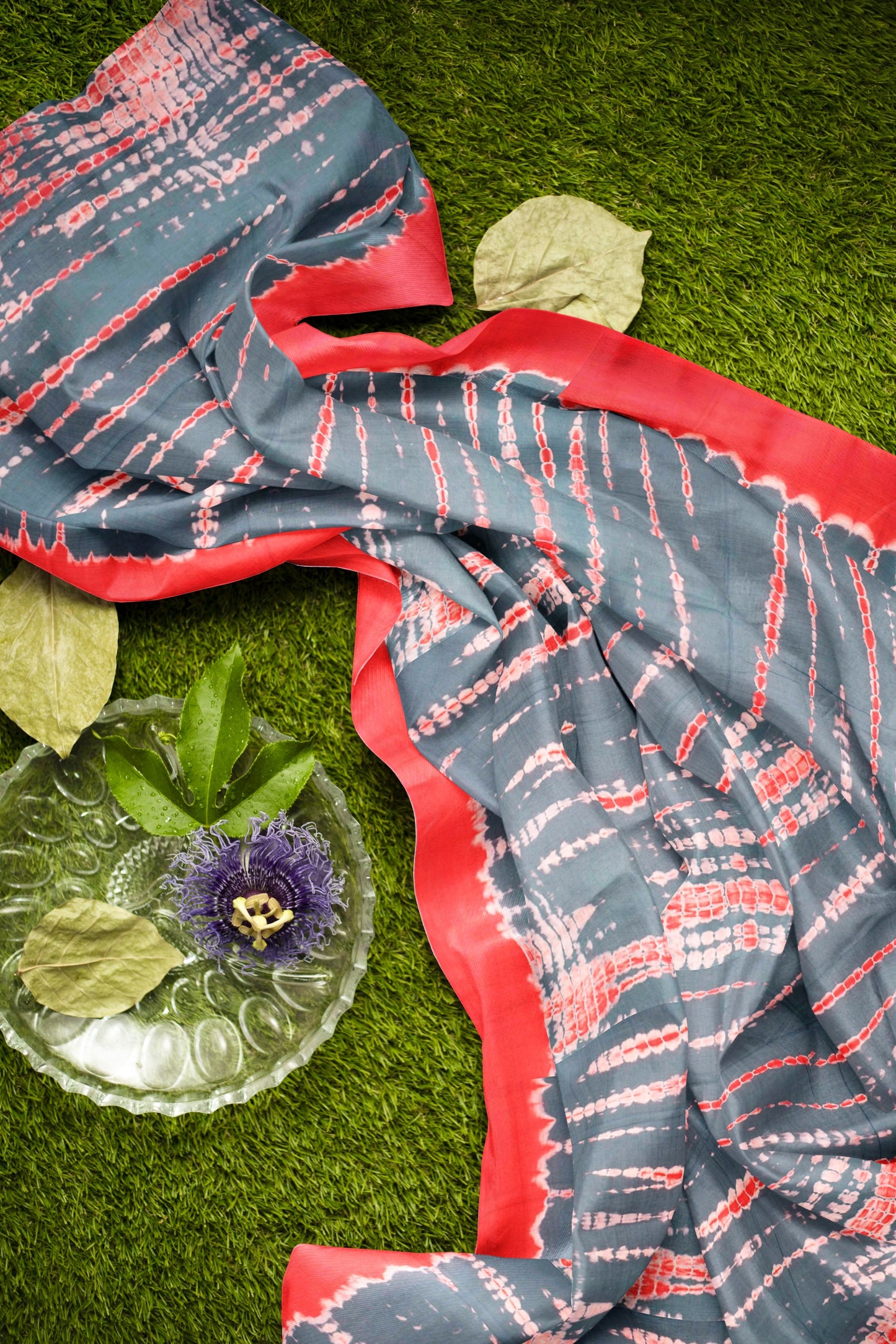 Grey on Orange Shibori Style Printed Jaipur Cotton Saree