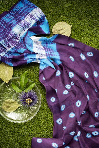 Purple Shibori Style Printed Jaipur Cotton Saree