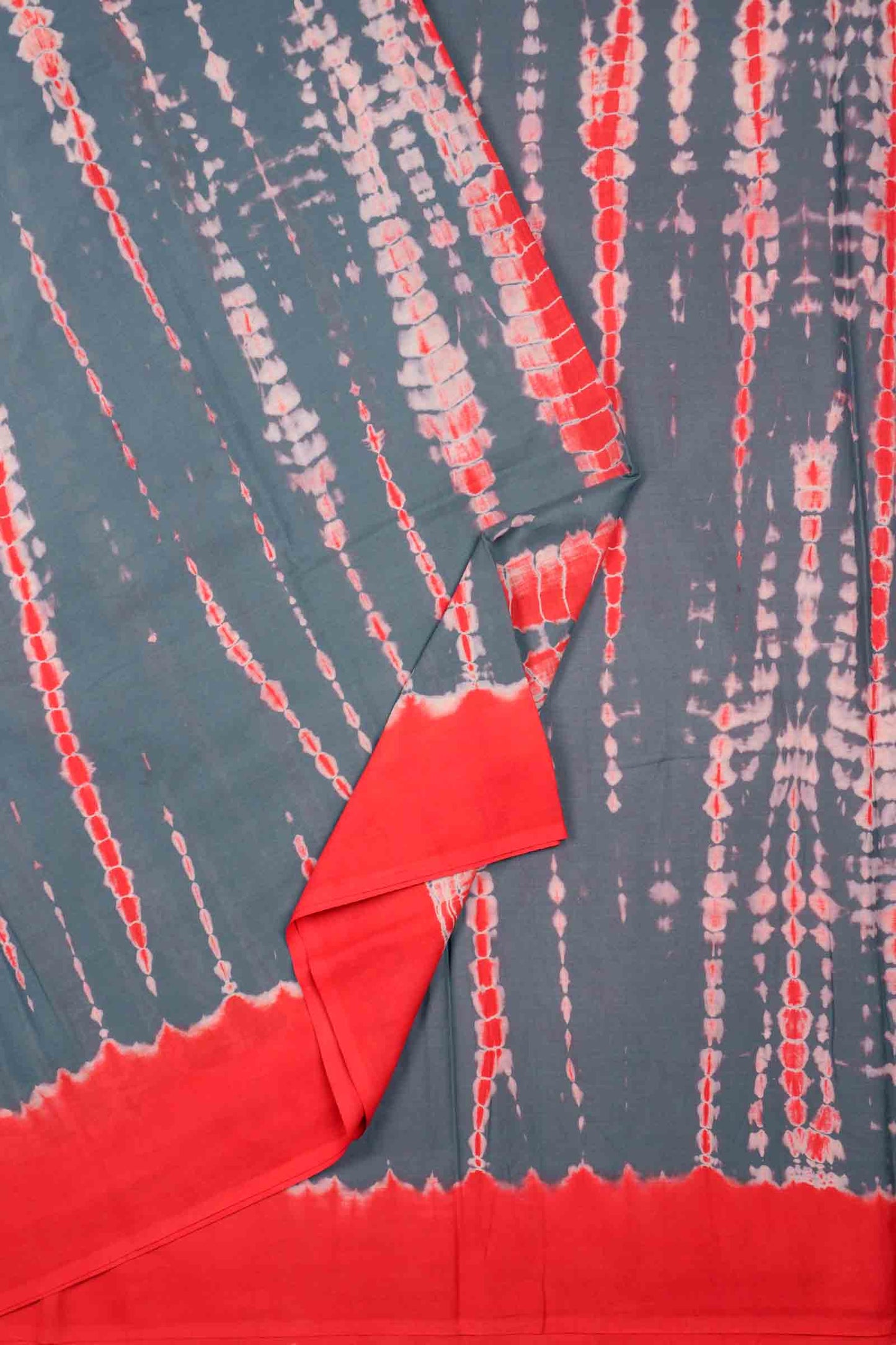 Grey on Orange Shibori Style Printed Jaipur Cotton Saree