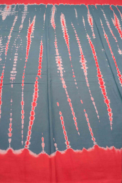 Grey on Orange Shibori Style Printed Jaipur Cotton Saree
