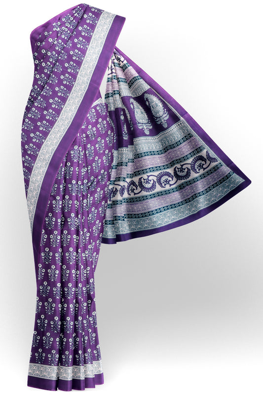 Purple Floral Print Jaipur Cotton Saree