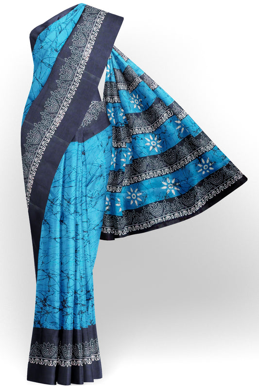 Blue Jaipur Cotton Floral Hand Block Print Saree